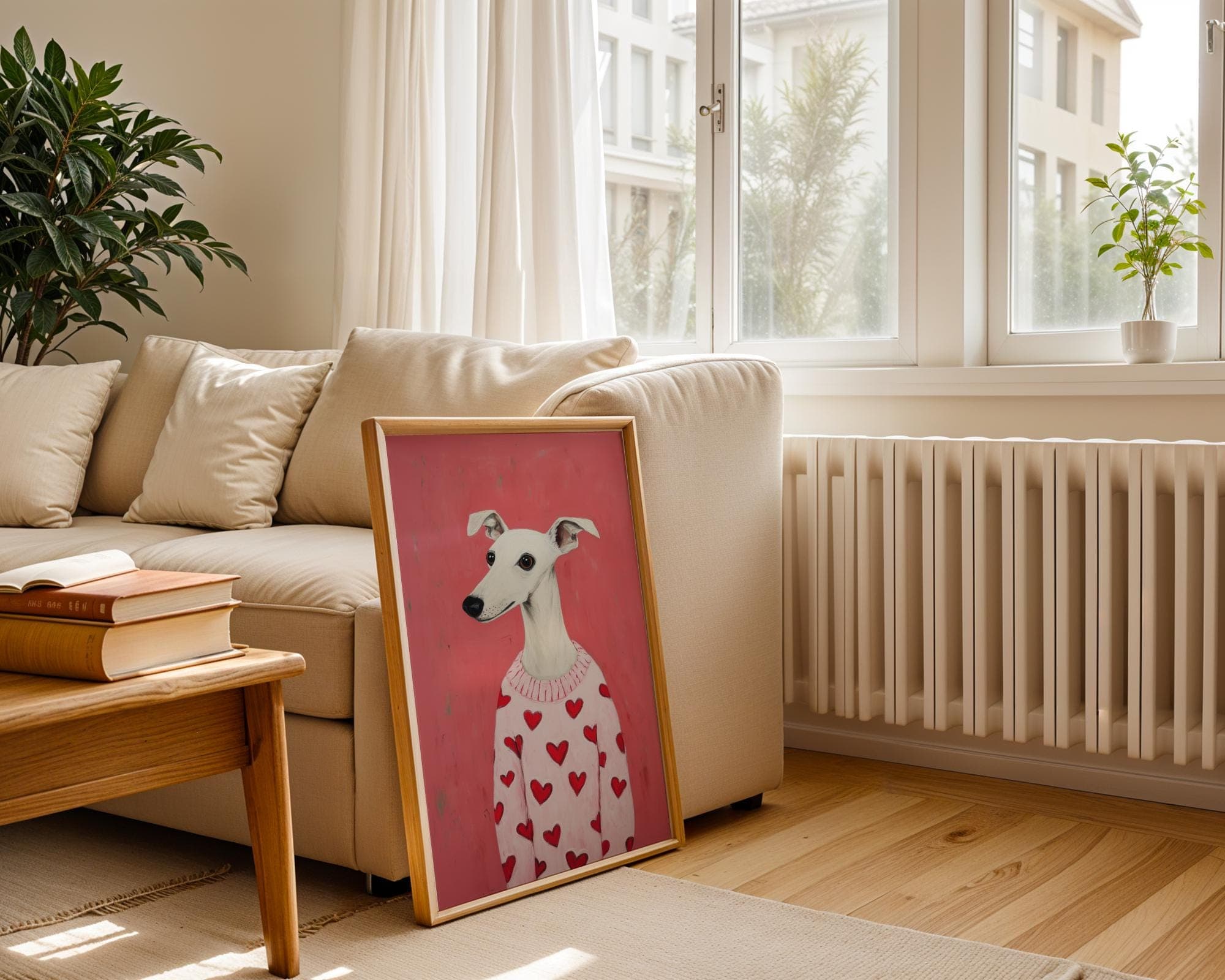 Whippet Dog Art, Pink Dog Wall Art, Digital Whippet Portrait, Whippet Poster for Pet Lovers, Funny Dog Printable, Dog Valentine Poster - view 5