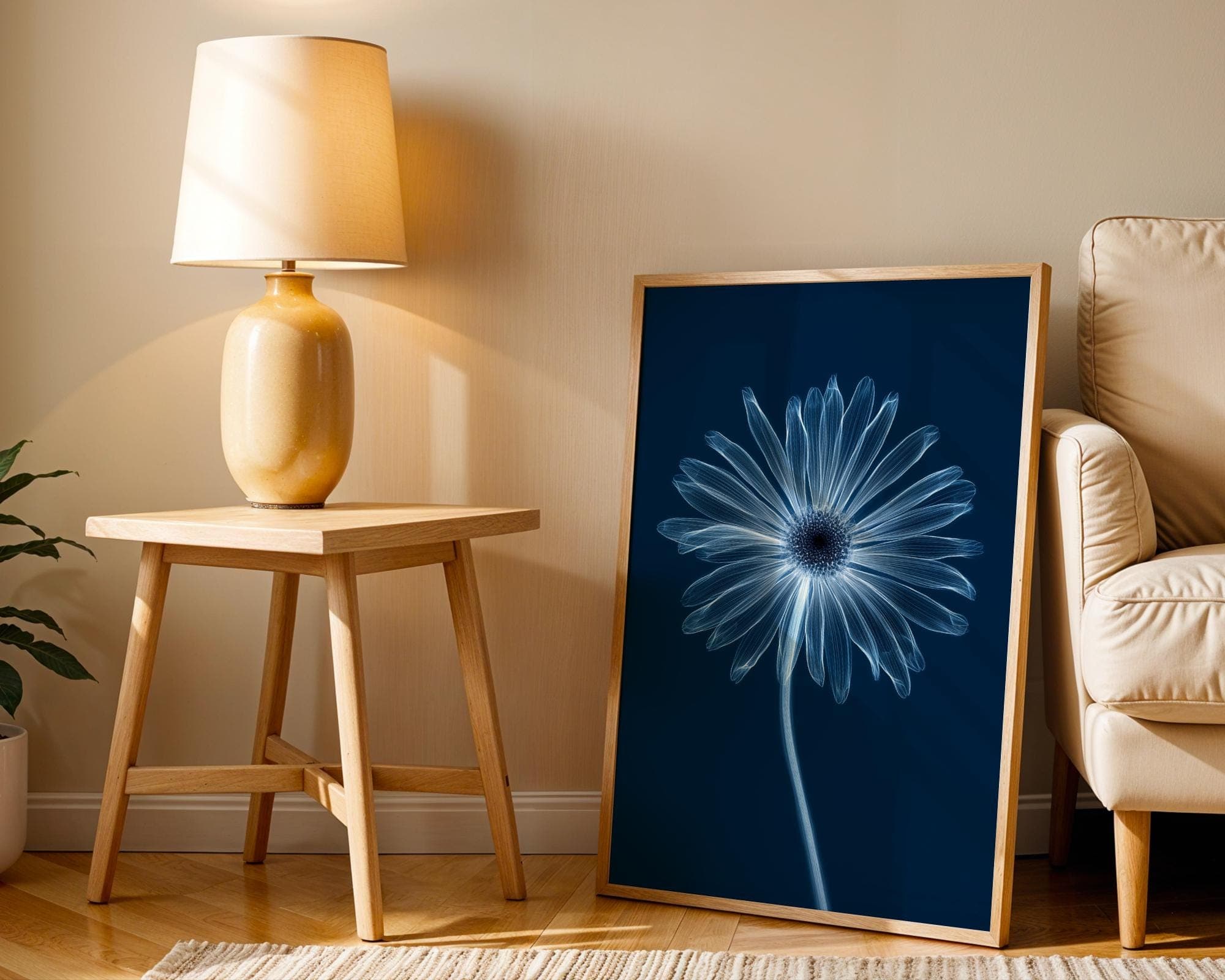 X-Ray Daisy Flower Wall Art Print, Minimal Blue Botanical Poster, Minimalist Blue Botanical Decor, Modern X-Ray Daisy Art, Blue Botanical - view 5