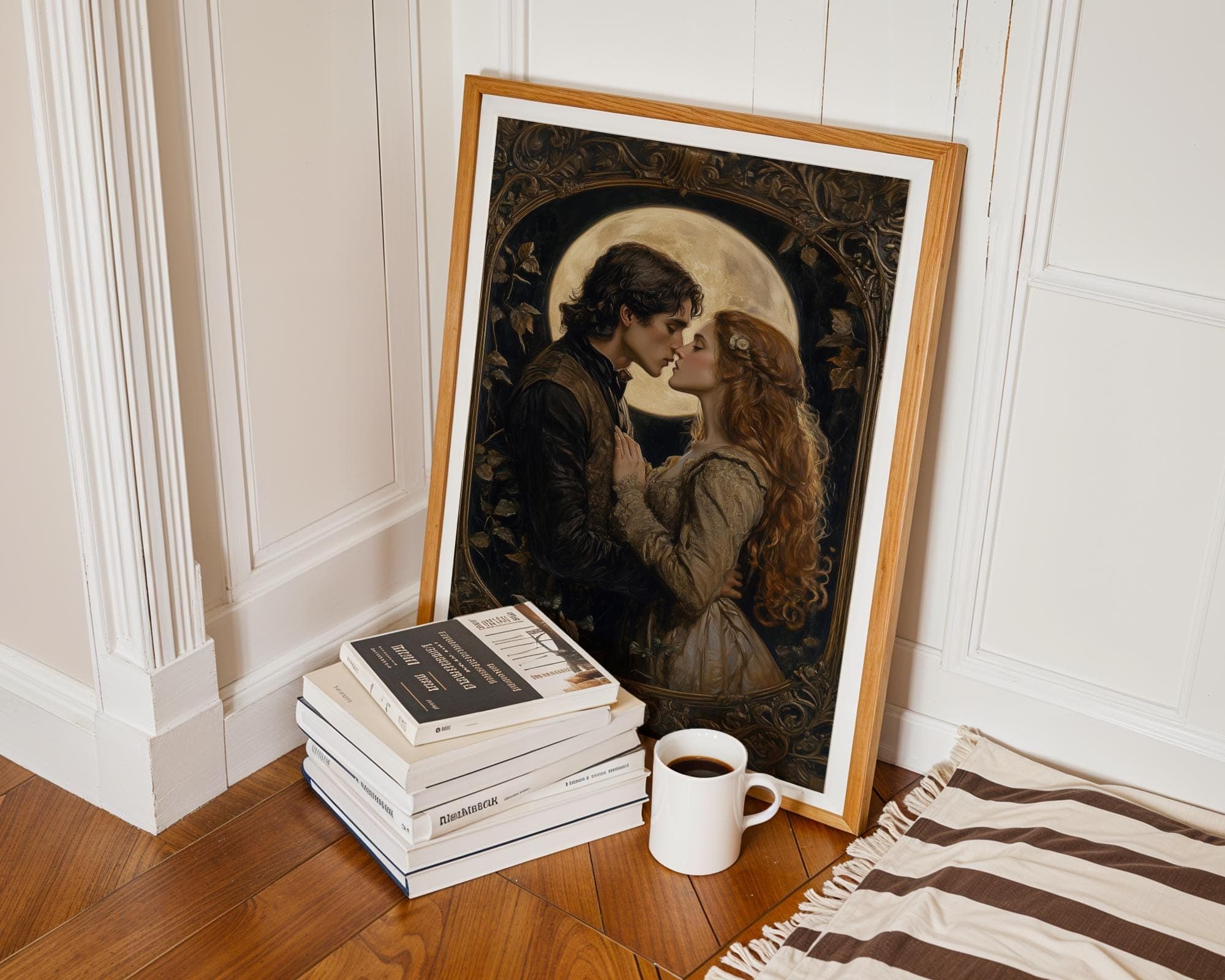 Victorian Digital Painting, Victorian Lovers in Moonlight, Victorian Romance Decor, Romantic Couple Decor, Moonlit Romance Print, Victorian - view 6