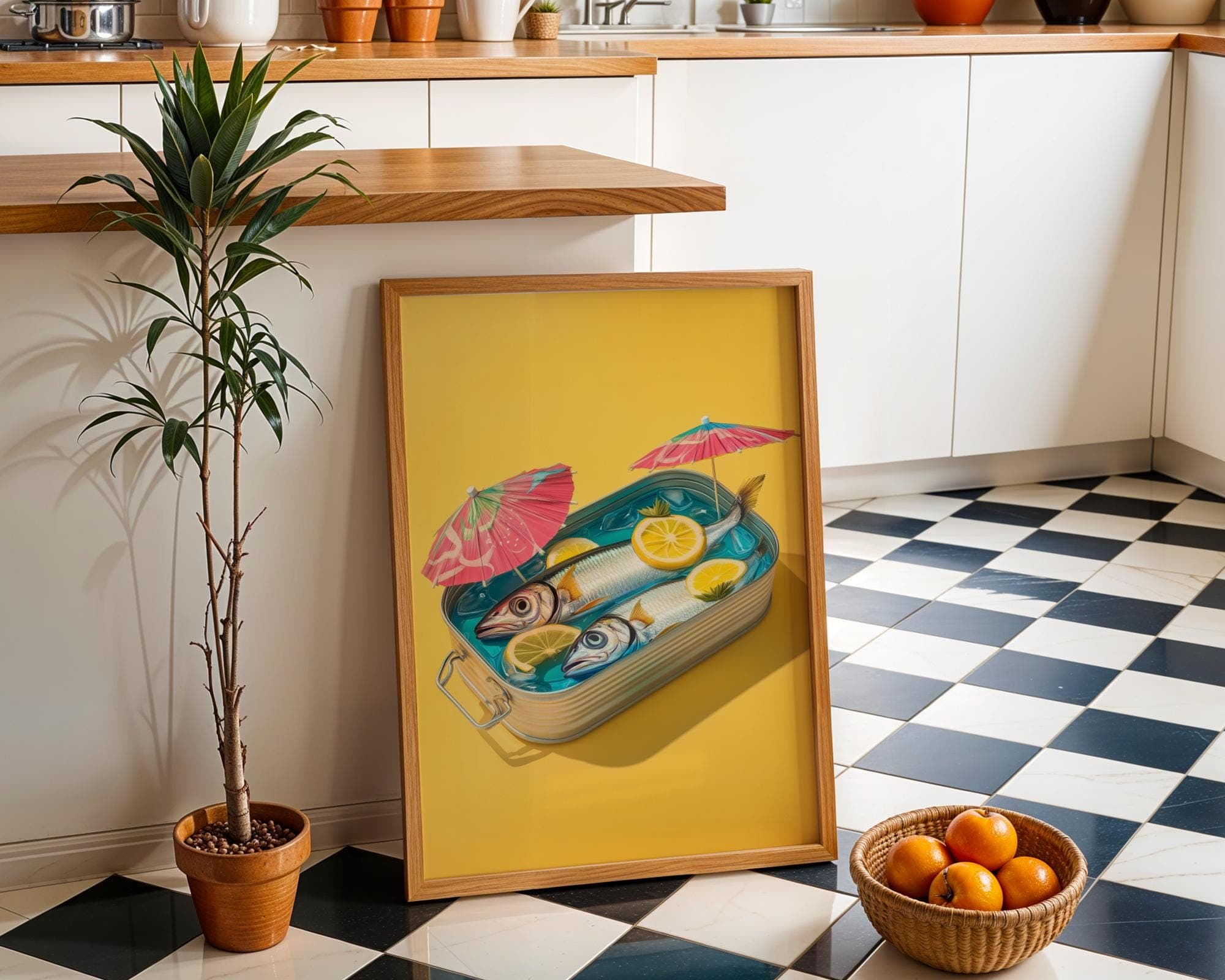 Quirky Fish Wall Decor, Tinned Fish Wall Decor, Funny Sardines Painting, Sardines Sunbath Print, Quirky Fish Poster, Digital Download - view 6