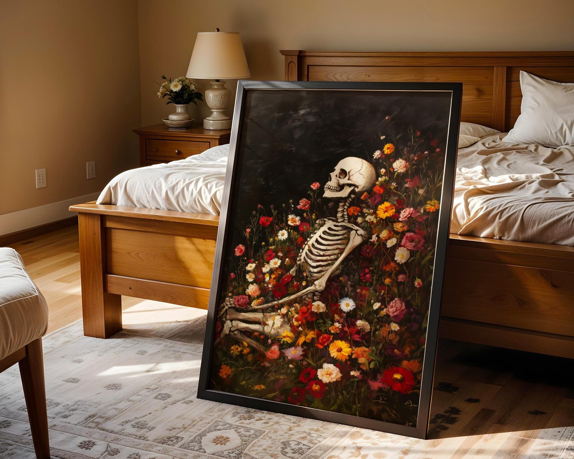 Floral Skull and Skeleton Print β Dark Academia Art, Floral Skeleton Gothic Print, Vintage Skeleton Decor, Digital Download, Dark Academia - view 2