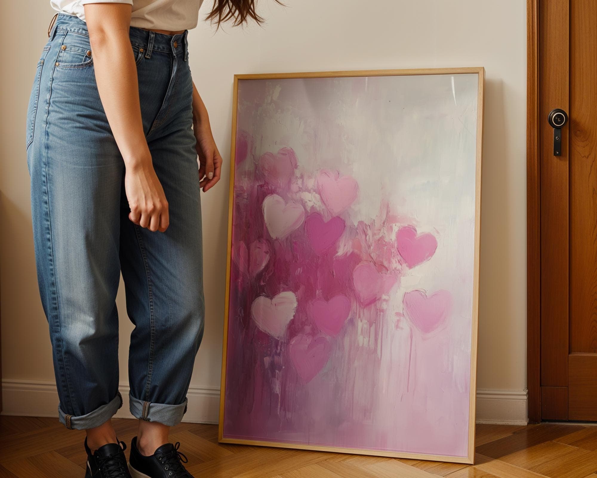Pink Heart Wall Art, Valentine's Day Wall Decor, Pink Heart Painting, valentine art for her, modern heart painting, Digital Heart Print - view 5
