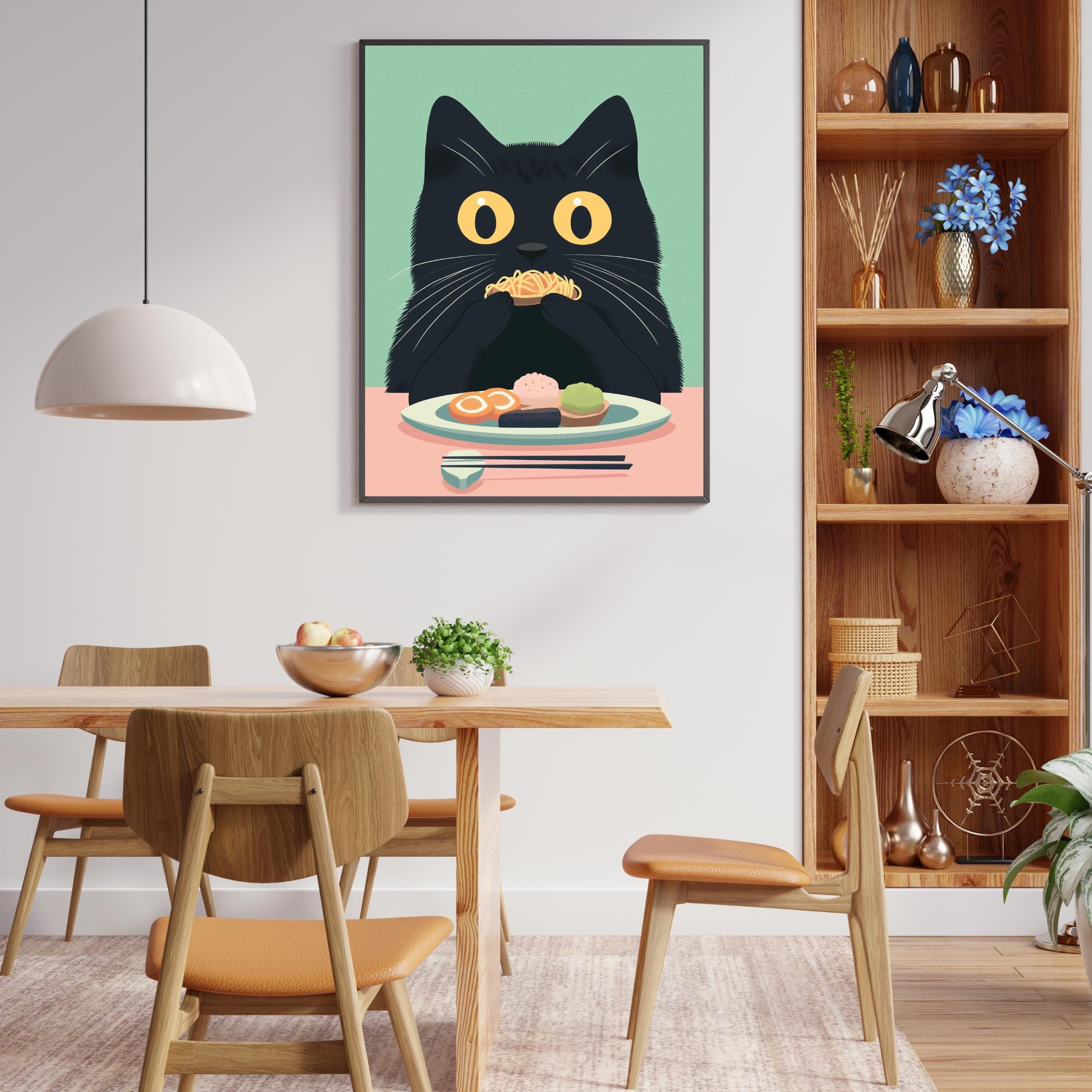 Black Cat Tapas Art Print, Whimsical Cat Kitchen Decor, Black Cat Wall Print Funny Cat Kitchen Print, Maximalist Cat Art, Funny Cat Art - view 4