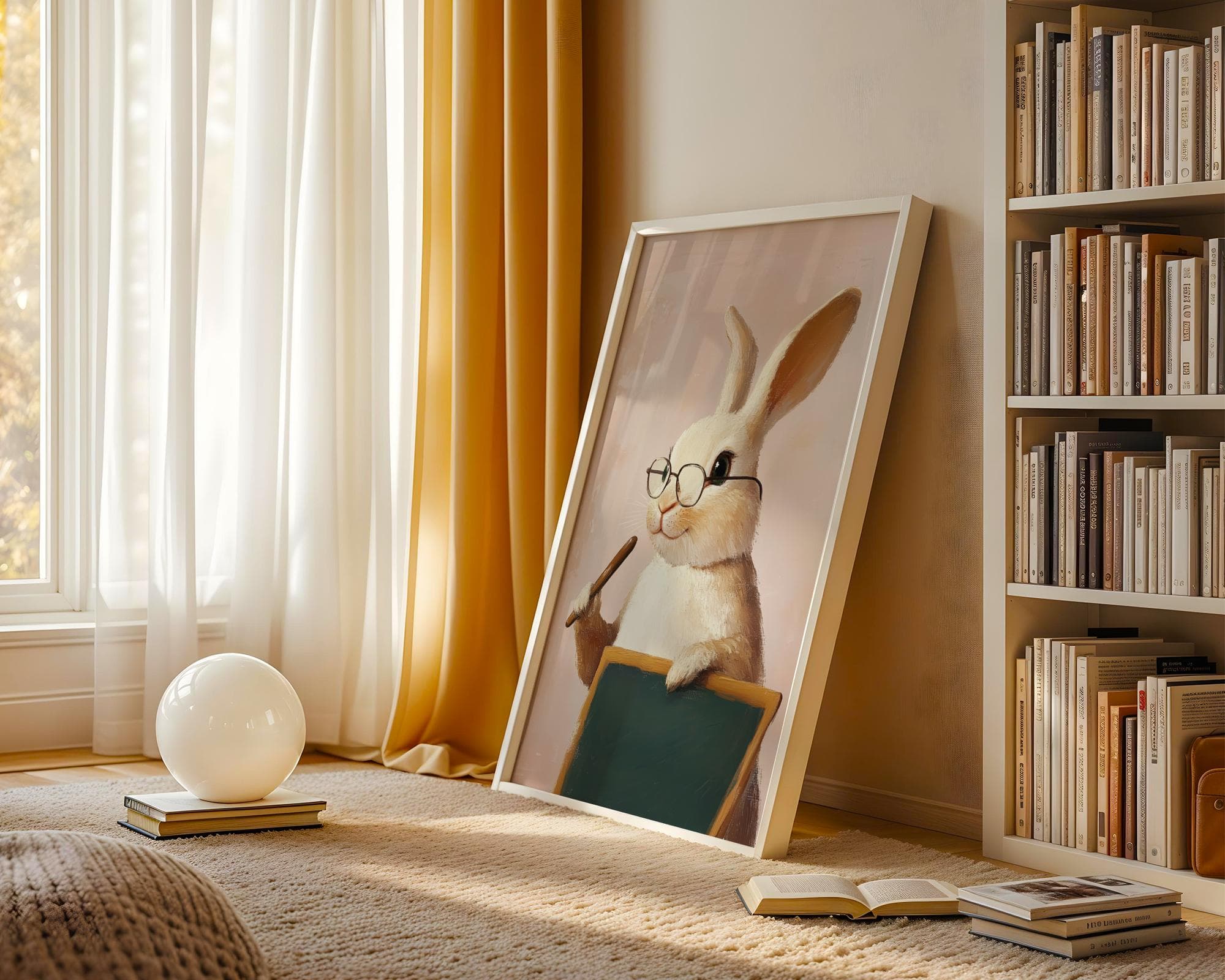 Cute Bunny Wall Art, Bunny Nursery Decor, Bunny Teacher Print, Whimsical Bunny Wall Decor, Retro Bunny Print, Cute Bunny Poster, Digital Art - view 3
