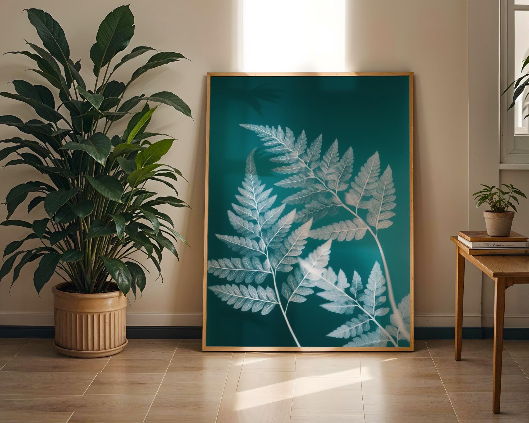 X Ray Fern Leaf Wall Art Botanical Blue Radiograph Print Nature Inspired Minimal Decor, eal Background Home Art, Modern Nature Print - view 2
