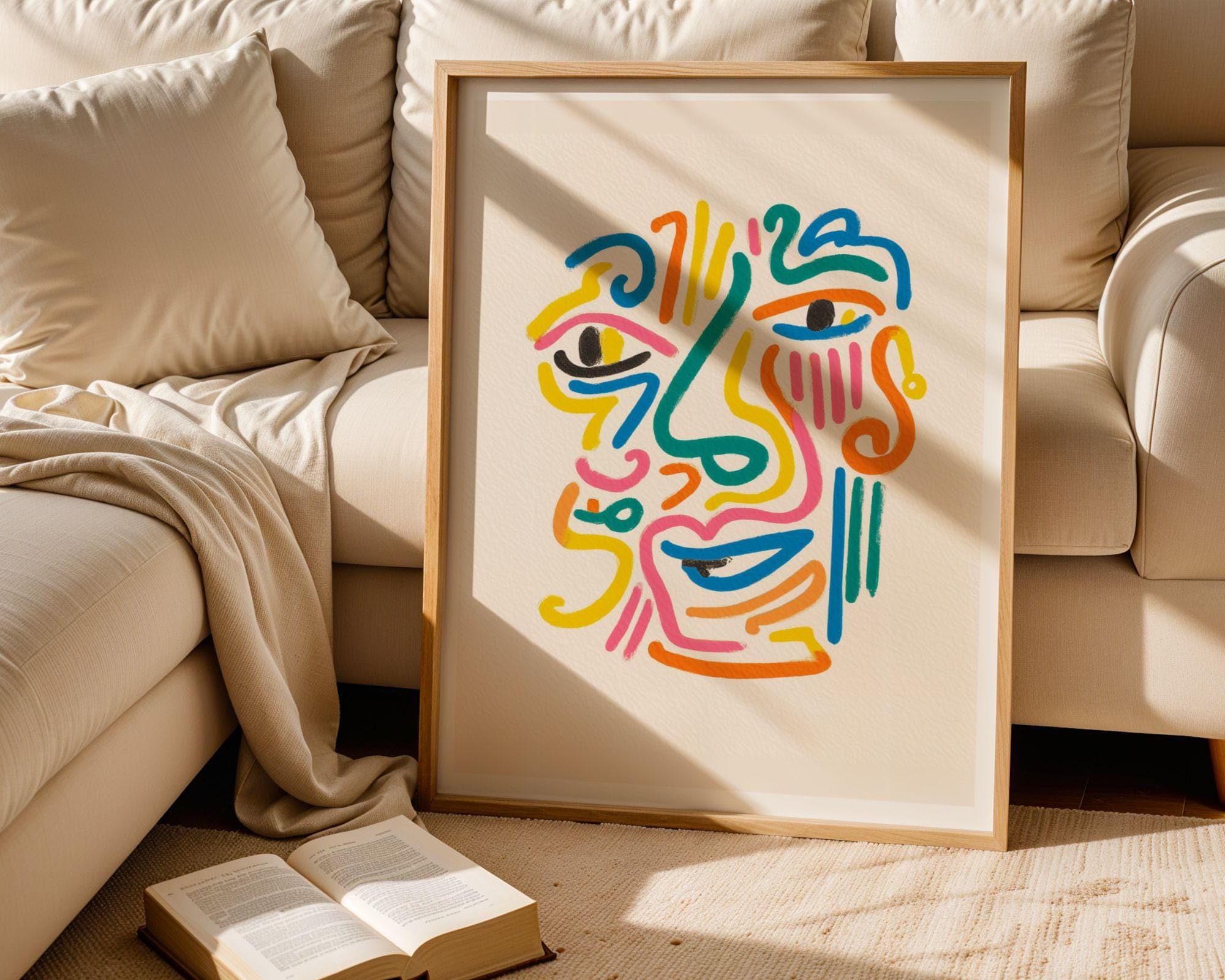 Colorful Abstract Face Line Art, Modern Line Art Print, Colorful Line Art Print – Contemporary Wall Decor, Colorful Minimalist Wall Print - view 2