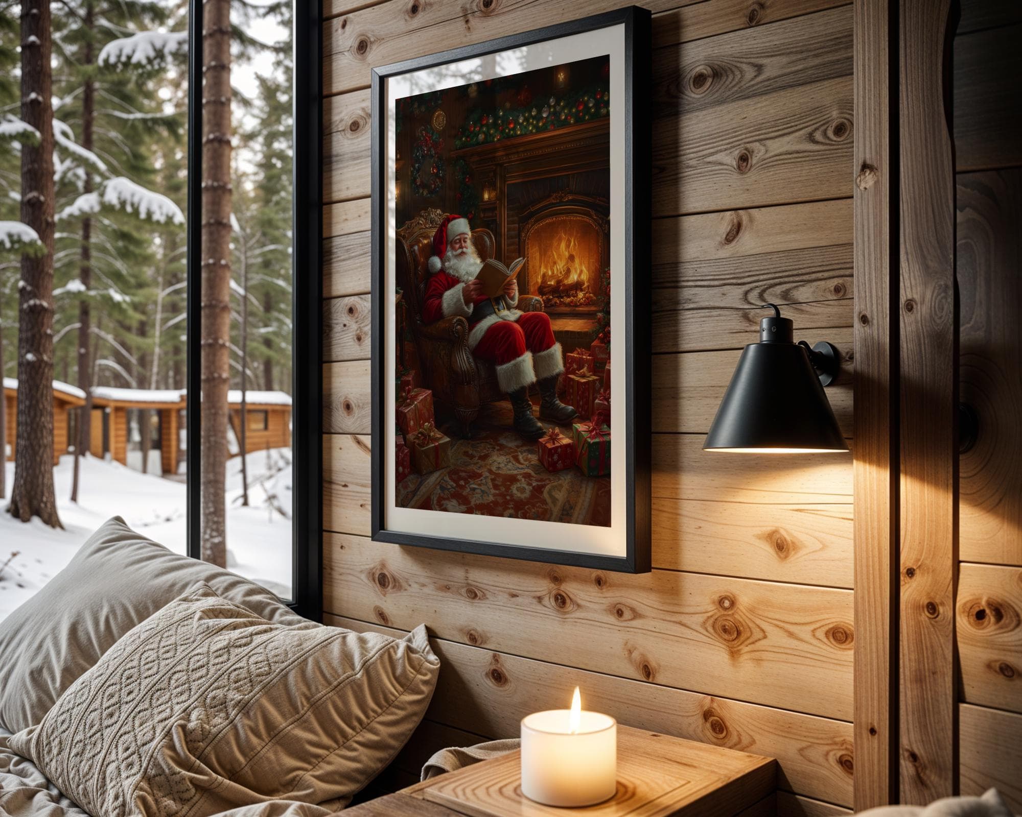 Santa Claus Reading in Cozy Living Room Print, Cozy Christmas Decor, Christmas Wall Art, Rustic Santa Christmas Print, Digital Download - view 6