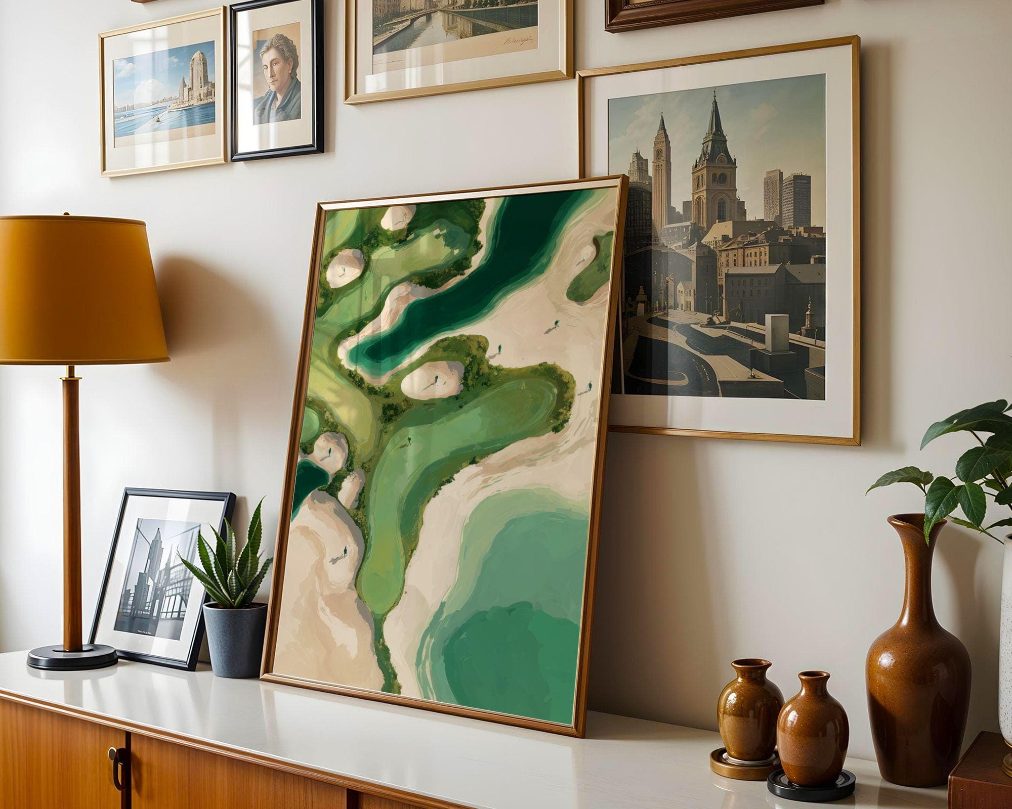 Aerial Coastal Golf Print, Green Golf Course Poster – Impressionist Nature Art, Aerial Golf Wall Print, Abstract Digital Art, Golf Lover art - view 2