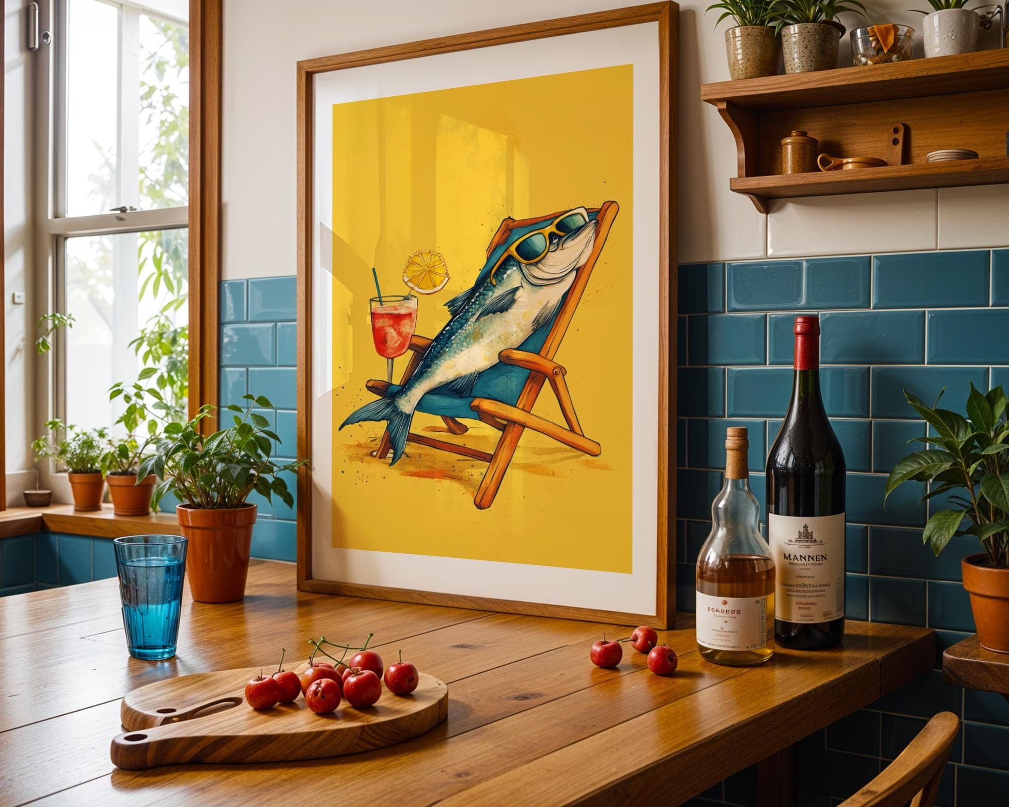 Sardine Art Print, Quirky Fish Poster, Yellow Wall Decor, Sardines Painting, Funny Sardine Decor, Funny Fish Poster, Sardines Lover Gift - view 3