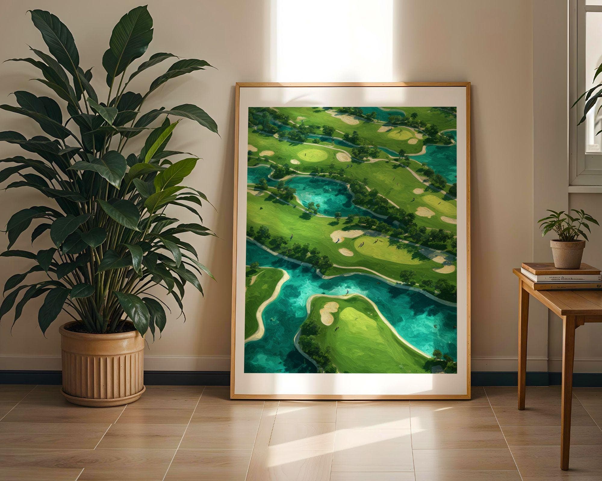 Tropical Golf Course Wall Art – Abstract Aerial Landscape Painting, Golf Lovers Wall Art, Modern Golf Art, Aerial Green Landscape Painting - view 5