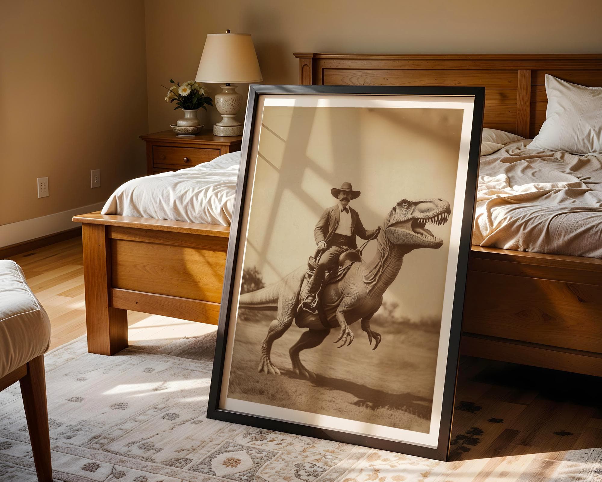 Dinosaur Cowboy, Vintage photography, Art Poster Print, Dark Academia, Gothic Occult Poster, Gothic Home Decor, Retro Western Print, T-rex - view 3
