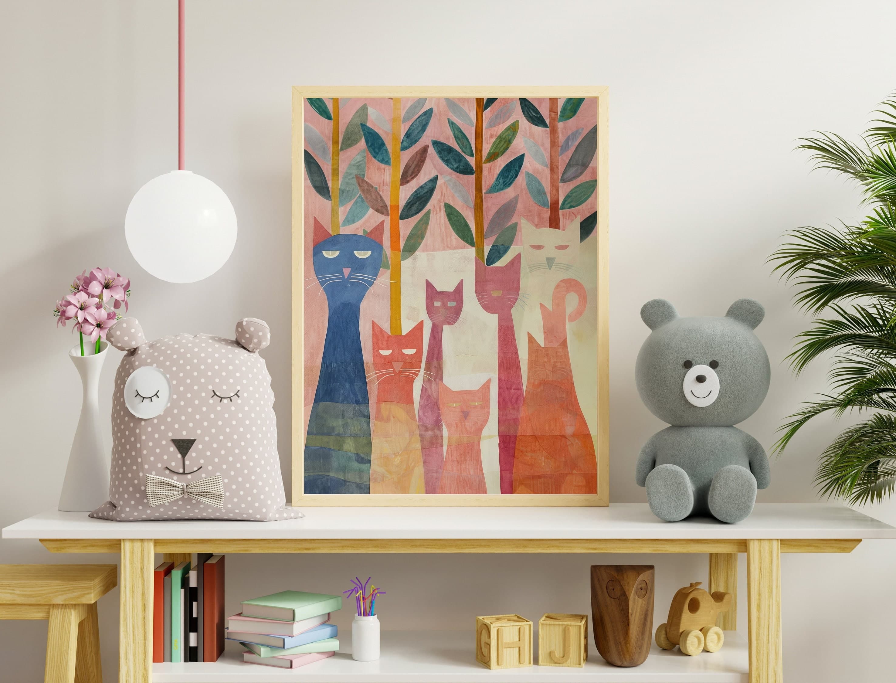 Colorful Cat Wall Art, Oil Painting, Trendy Cute Apartment Decor, Cat Poster, Colorful Cat Poster, illustration art, Preppy Room Decor - view 5
