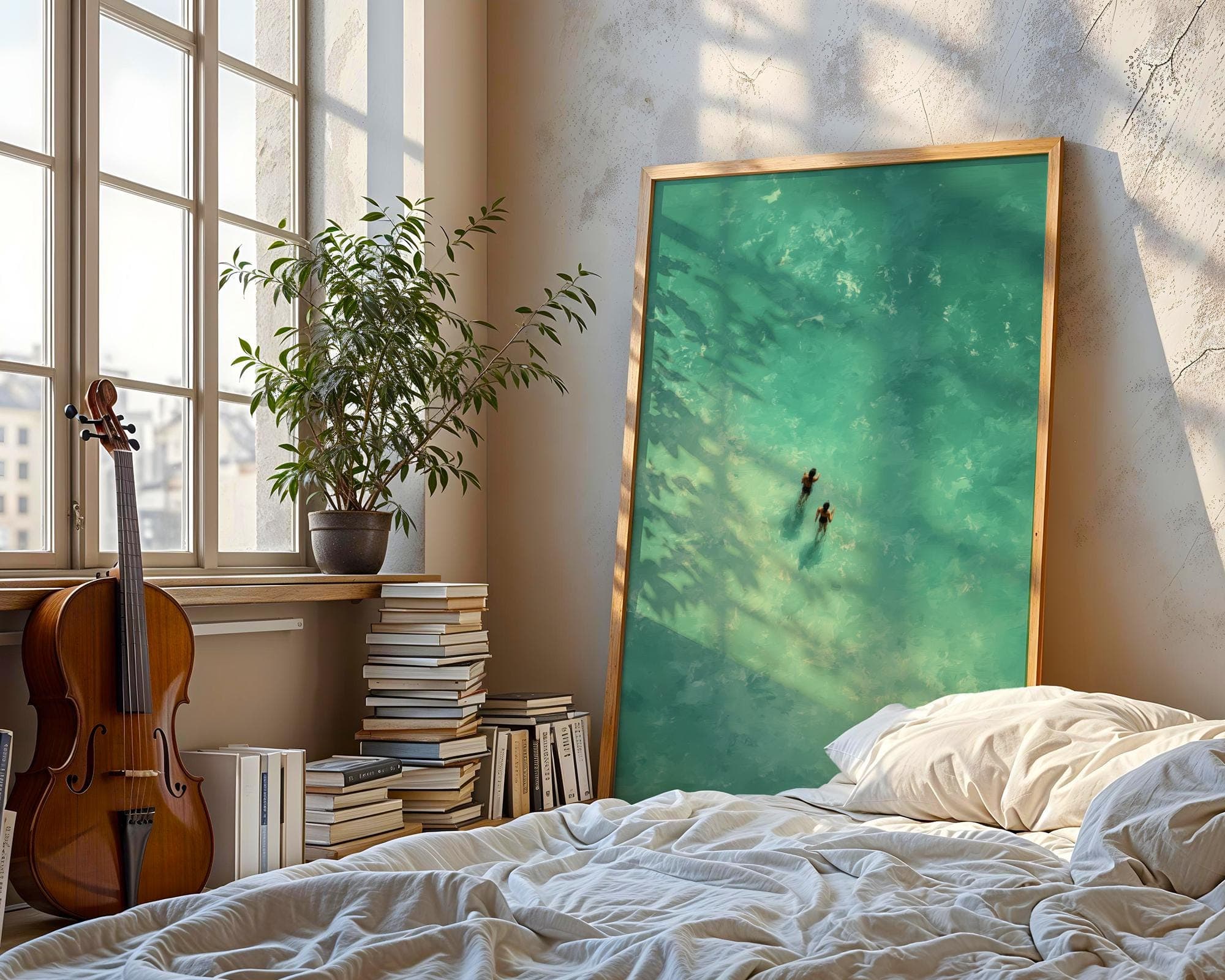 Turquoise Sea Walk Art Print ā Minimalist Summer Ocean Wall Art, Aerial Beach Art Print, Walking in Ocean Wall Art, Minimalist Sea Print - view 4