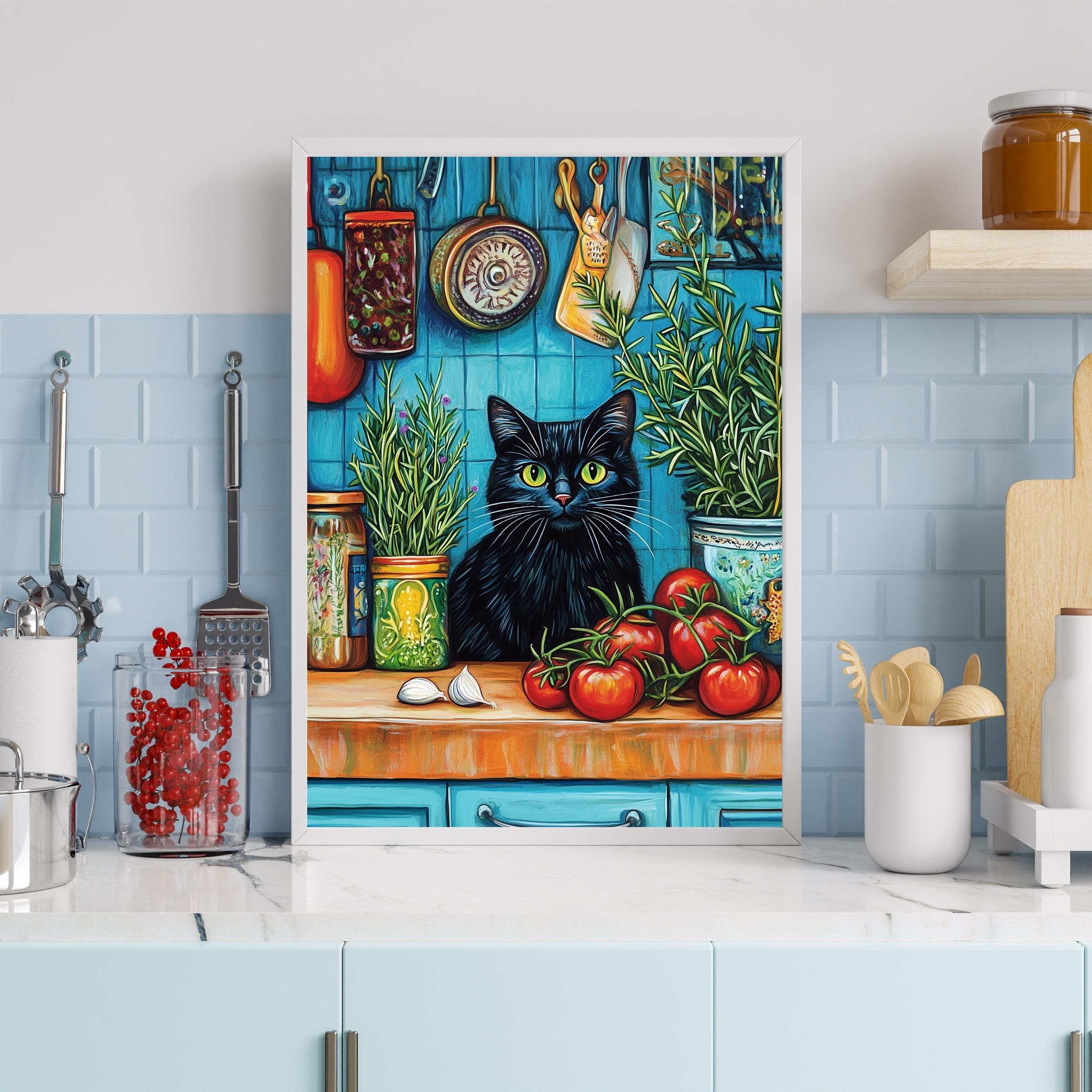 Whimsical Black Cat Kitchen Print, Vintage Farmhouse Art (Digital Download) - view 3