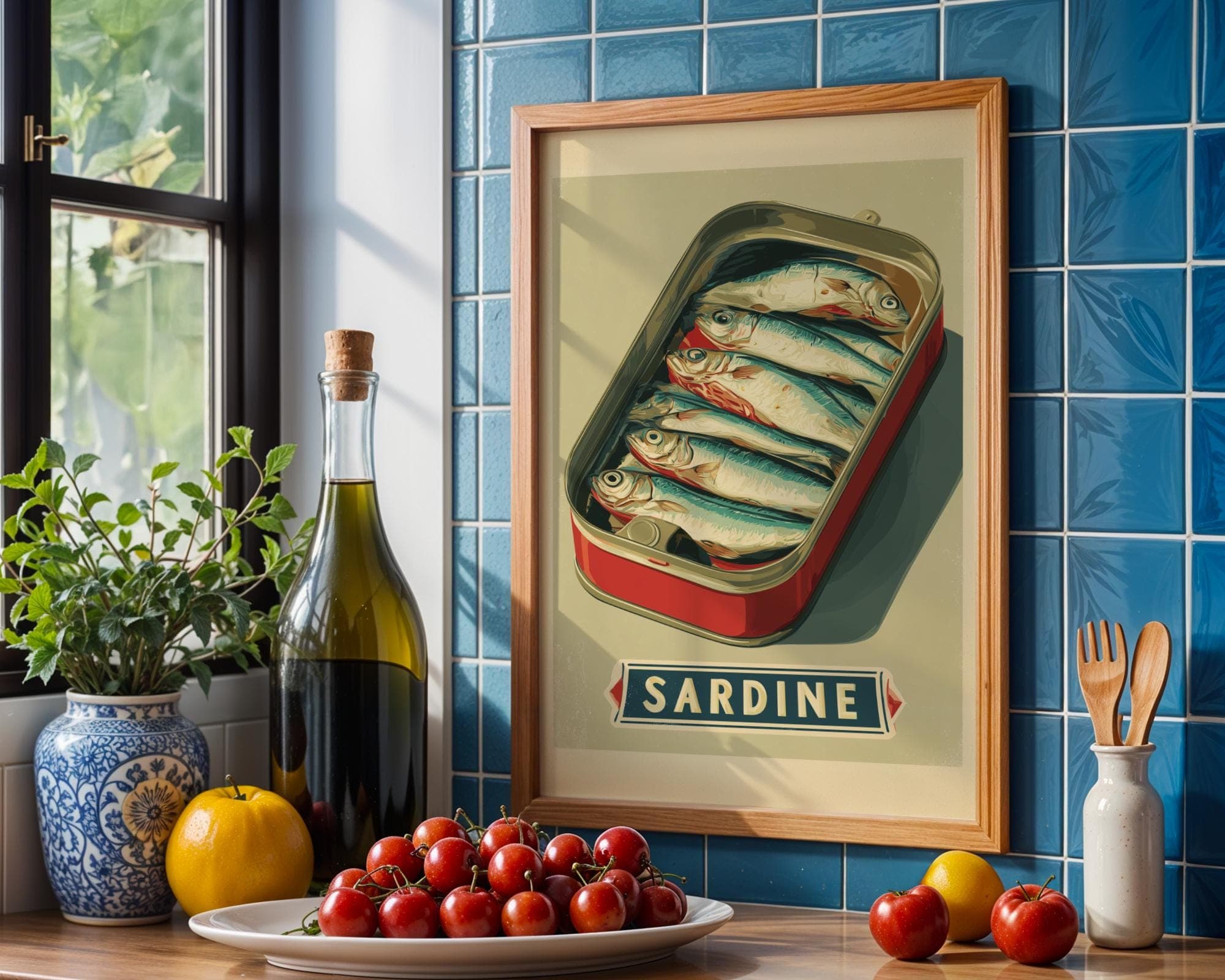 Vintage Sardine Tin Art – Coastal Kitchen Wall Print, Retro Sardine Tin Wall Print, Sardines Painting, Digital Download, Kitchen Sardine Art - view 3