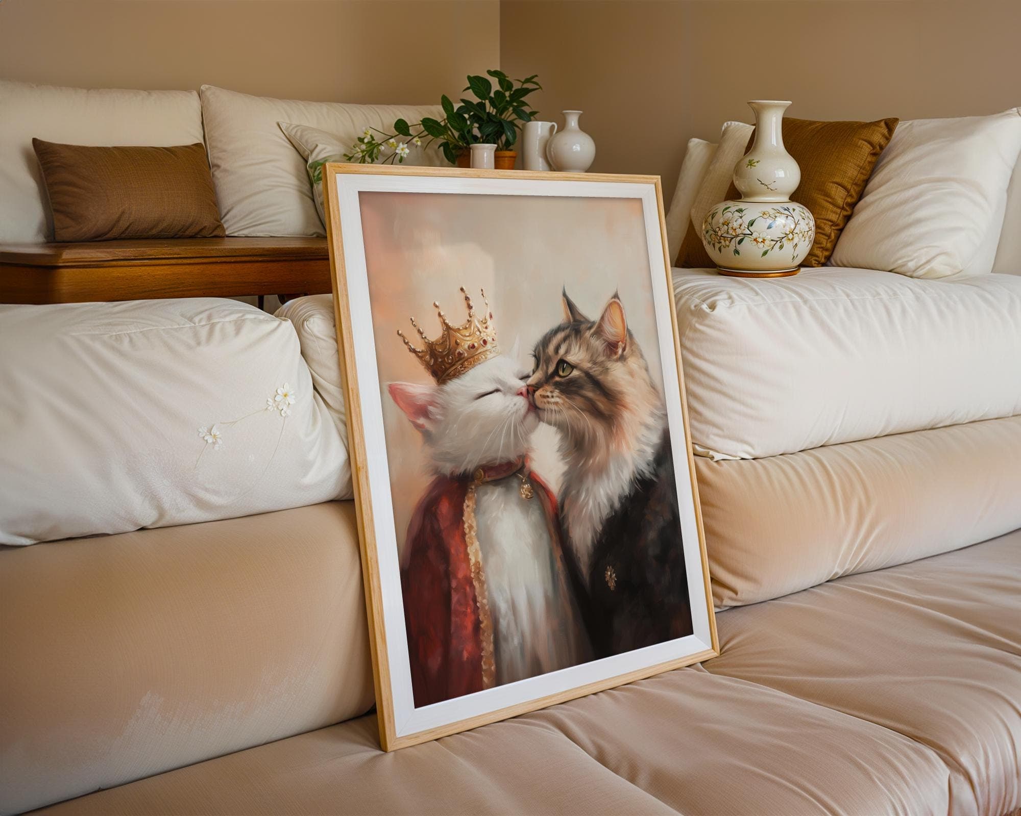 Royal Cat Couple Wall Art, Cat Couple Painting, Quirky Cat Poster, Regal Cats Painting, Whimsical Couple Decor, Fantasy Art, Cat Print - view 3