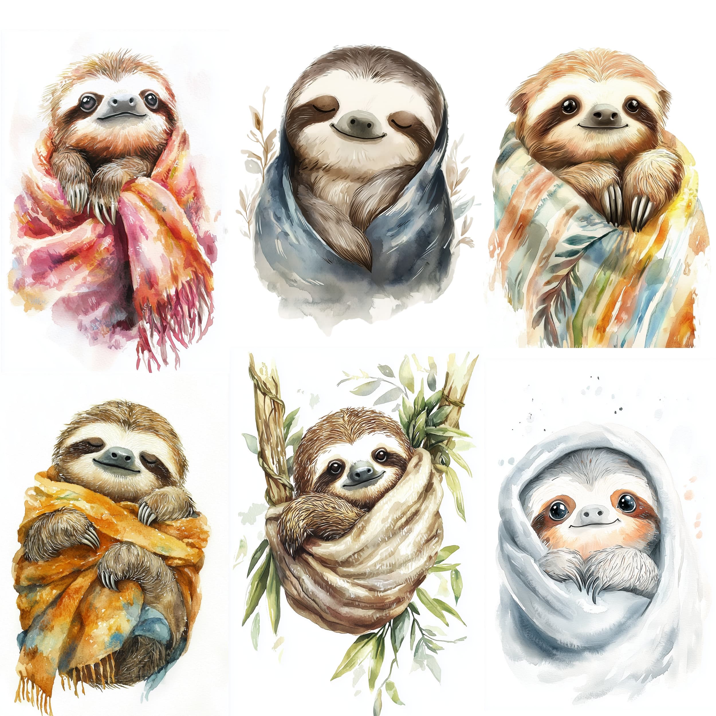 18 SLOTH Relaxing Clipart, Colorful Sloth Clipart, Cute Sloth PNG, Baby Sloth Clipart, Watercolor Sloth Nursery, Baby Shower Clipart, Sloth - view 4