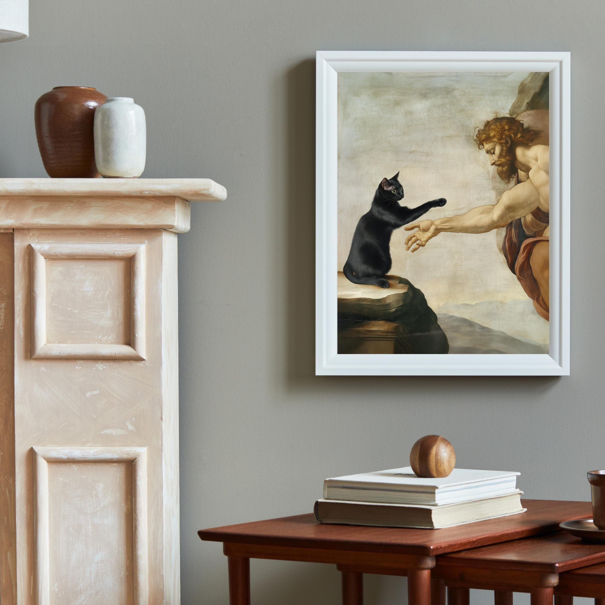 Creation of Adam with Black Cat – Classical Art Parody Poster, Funny Black Cat in Creation of Adam – Art Print, Black Cat Classic Poster - view 4