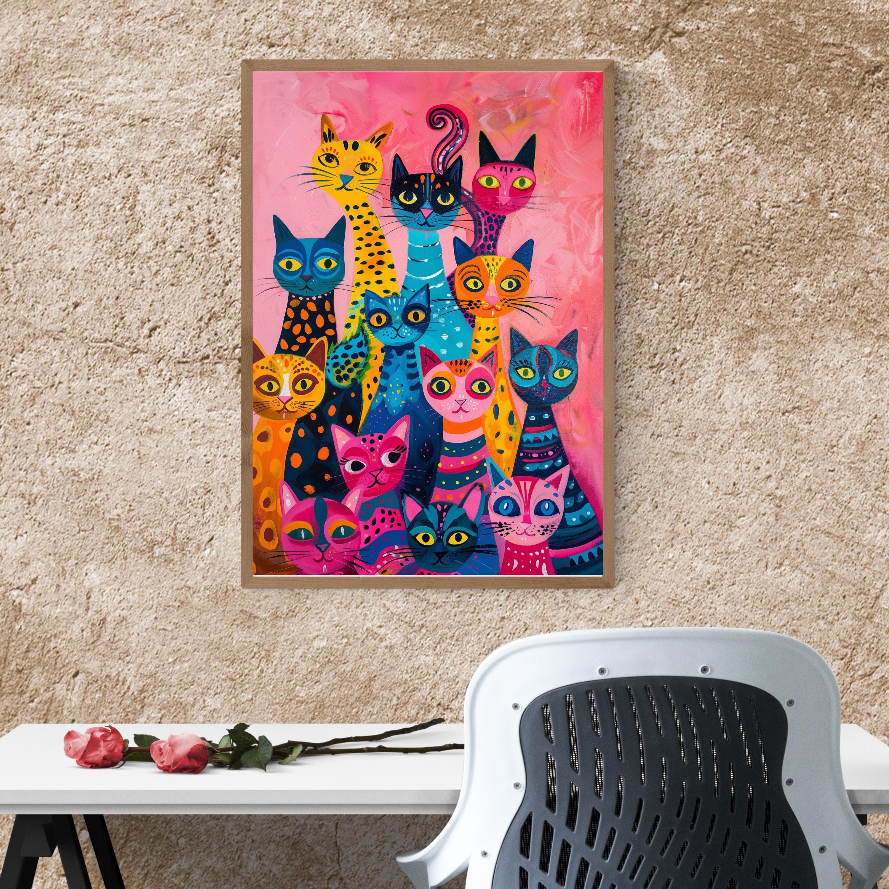 Cat Poster, Preppy Room Decor, Maximalist Wall Art, Pink Kitsch Aesthetic, Dopamine Decor, Printable Wall Art, Trendy Cute Apartment Decor - view 6